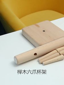 ที่วางแก้วไม้ 6ใบ ไม้จริง ที่วางแก้วหูหิ้ว ที่แขวนพวงกุญแจ wooden cup hanger