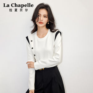 La Chapelle French Design round Neck Color Block T-Shirt Womens Spring New Style Age Reduction Fashionable Casual Top