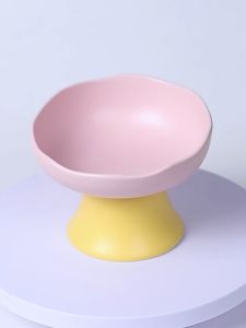 Cat Bowl Ceramic Food Dog Eating Drinking Water Large Capacity High Feet Pet Dopamine Color Feeder
