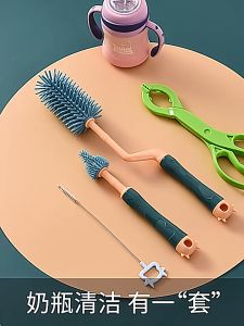 Candy Online 3PCS/Set Baby Bottle & Nipple Brush Long Handle Silicone Bottle Brush With Nipple Cleaner Straw Ceaning Brush