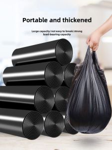Thickened Handheld Kitchen Office Plastic Garbage Bags Black Vest Commercial Use Drawstring Trash Bags Home Cleaning Tools