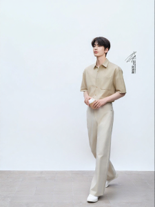 Purcotton | Cotton Woven Mens Leisure Trousers Straight-cut
