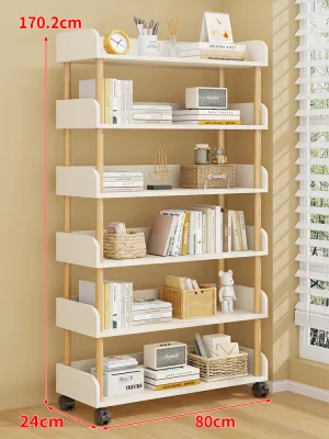 evesigar | Moveable Multilevel Bookshelf Storage Rack on Wheels