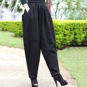 High Waist Loose Fit Solid Color Versatile Elastic Waist Casual Trousers Harlan Pants Early Autumn New Style plus Size Slimming