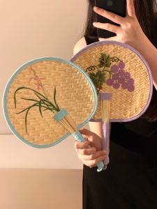 Handwoven Portable Small Fan Womens Summer Durable Old Style Handheld Fan Cute Banana Leaf Fan Country Life Style