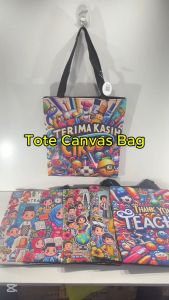 Teachers Day Gift Tote Canvas Bag Shoulder Shopping Bags Zipper Thank You Teacher Terima Kasih Cikgu Hadiah Hari Guru