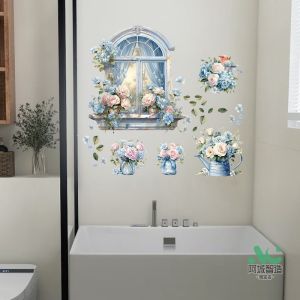 Nhãn Dán Tường Chống Thấm Nước Hoa Sen Nhỏ Trang Trí Phòng Tắm PVC Trang Trí Nhà Mới Trung Quốc Không Thể Tùy Chỉnh