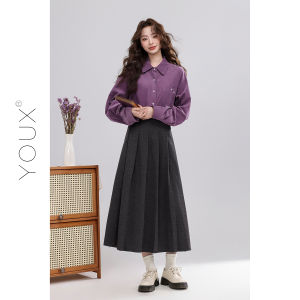 YOUXIANG | Chân Váy Dài Nếp Retro Phong Cách Học Đường