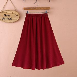Cotton Linen Asymmetrical A-Line Skirt Womens Summer 2025 New Ancient Style Zen Large Swing Pure Color Midi Skirt