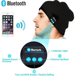 Topi Kupluk Pria Wanita Bluetooth Speaker Knit Beanie Hat Winter - MK-1 - Black