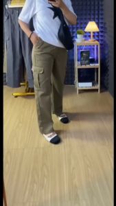 Celana Kargo Wanita Bahan Drill Premium Highwaist Panjang Jumbo