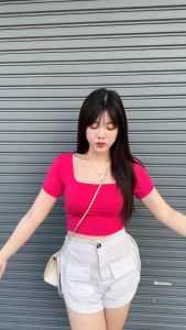 SpinnyHouse เสื้อครอบครัวสั้น คอเหลี่ยม พรางหุ่นสุด รุ่น 193 M304A ผ้าเรย่อนสาวอวบใส่แน่นอนค่า