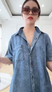 SJM DRESS DENIM BIRU DAN SNOW DENIM BAHAN JEANS PREMIUM TEBAL ADEM TIDAK KAKU Lengan Pendek Kasual Simple Polos Kantong Satu 9081