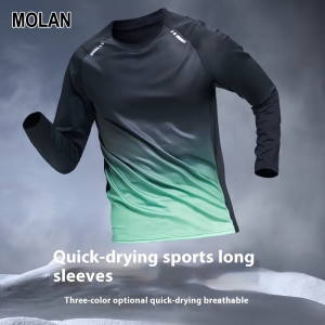 MOLAN เสื้อยืดแขนยาวแห้งเร็วสำหรับผู้ชายฟิตเนสวิ่งเทรนนิ่งเสื้อแบบหลวมลำลอง