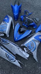COVERSET BODYSET YAMAHA LC LC135 V2 V6 V7 DR BIRU SILVER VPBC5 S3 BATIK BIRU STRIPE TANAM CODE 031 DOCTOR VELOZI EDITION