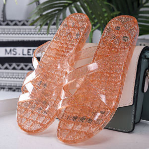 Summer New Arrival Crystal Slippers for Women Non Slip Bath Bathroom Home Deodorizing Filter Flats Transparent For Home Womens Slippers