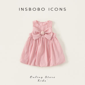 Insbobo Girls Summer Dress 2025 New Style Pure Color Vest Skirt Fashionable Princess Dress Childrens Clothing Polyester Fiber