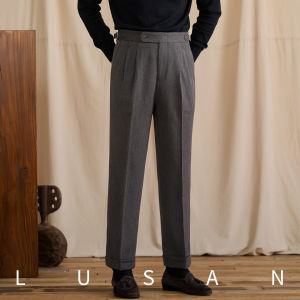 British Style Autumn Winter Wool Blend High Waist Retro Men Trousers