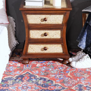 สามลิ้นชักตู้ข้างเตียงตู้เก็บของห้องนอนสไตล์เอเชียตะวันออกเฉียงใต้ตู้เก็บของไม้เนื้อแข็งบริสุทธิ์ตู้ข้างเตียงลิ้นชักตู้เก็บของวินเทจ