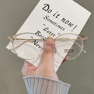 Fashion Photocromic Anti Radiasi Kacamata untuk Wanita Bingkai Bulat Vintage Metal Eyewear Lensa yang Dapat Dipertukarkan