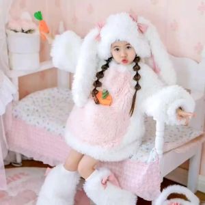 Popular Plush Parent-Child Suit Winter New Western Style Rabbit Clothes Girl Furry Sweater Shorts Four-Piece Set