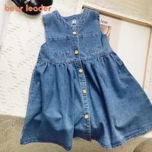 Bear Leader | Bear Leader Denim Sleeveless Dresses for Baby Girls Summer Fashion New Solid Color Casual Dress Kids Clothing 2-6 Years