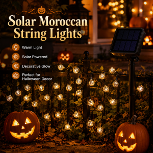 2PCS Solar Moroccan String Lights Warm White LED Fairy Lights 8 Modes Halloween Outdoor Garden Patio Porch Decor