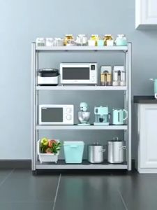 Kitchen Origanize Storage Rack 304 Stainless Steel Shelf with Wheel Organizer Rack Cabinet Multi-layer Kitchen Storage Rack Thickened Microwave Oven Storage Rack Warehouse Rack Home Bookshelf Multi-Functional 304SS Storage Rack non-embroidered