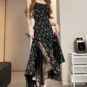 Woman Dress Rose Skirt Slim Floral Black Lace Suspenders Skirt Waist Slim New Dress Woman Camisole Dress