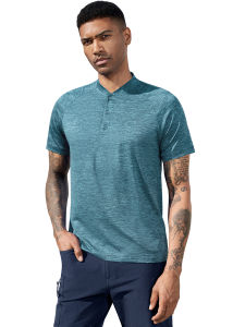 เสื้อยืดชายเสื้อเชิ้ตแขนสั้นกอล์ฟไม่มีปกเสื้อเสื้อยืด Henley แห้งเร็วสบายๆน้ำหนักเบาระบายอากาศได้ดี