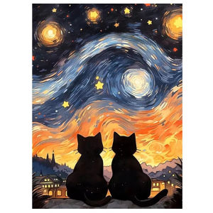 Kayou | 1000Pieces Jigsaw Puzzle Black Cat Starry Night Art For Adults Great Weekend Relaxation And Family Fun