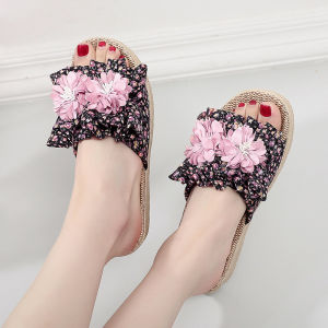 Cloud Princess Linen and Cotton Slippers for Women with Thick Soles Indoor Silent Soft Bottom Home Use Sweet Slippers for Summer