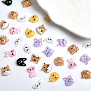 20PCS Kawaii Cartoon Resin Animal Heads Series Nail Charms Luminous Colorful Bear Tiger Dog Head Nail Art Decorations DIY Nails