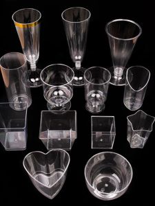 Transparent Plastic Dessert Cup Display Stand High Footed Slanted Mouth Cup MuShi Pudding Stand Cup JETGO Brand Dessert Table Decoration