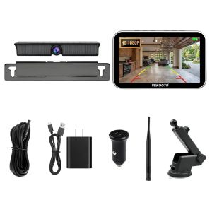 3-Min Easy Install Solar Wireless Backup Camera License Plate 7" 1080P HD Monitor 60ft Stable Signal for Cars SUVs Pickup Trucks