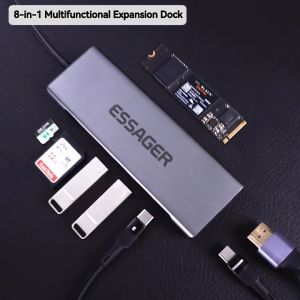 Essager 8-in-1 HUB Enclosure อะแดปเตอร์แปลง TYPE-C to USB HDMI SD/FT Card พร้อมช่องใส่ SSD อุปกรณ์ขยายพอร์ตคอมพิวเตอร์