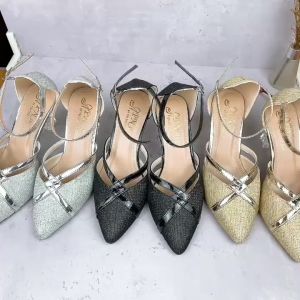 Giày cao gót kiểu trong 7.5cm bít mũi da nhủ kim tuyến dây bóng chéo mũi - BM78 video ảnh thật