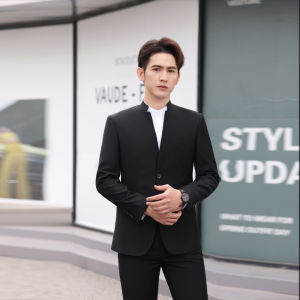 Slim Fit Chinese Stand Collar Zhongshan Suit Mens Wedding Ceremony Performance Clothing Traditional Chinese Style Male Attire