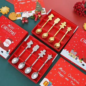 4Pcs Christmas Gift Elk Christmas Tree Dessert Spoon Cutlery Spoon Set Fruit Coffee Spoon Cutlery Wed Christmas Gift