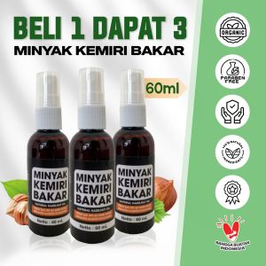 BELI 1 DAPAT 3 Minyak Kemiri Bakar Murni 60ml - Perawatan Rambut / Penghitam Rambut / Pencegah Rambut Rontok - Untuk Pria dan Wanita
