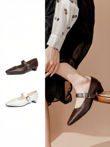 Josiny | Vintage French Style Mary Jane Shoes Coarse Heel Height Increase