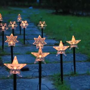 Christmas 1 set 5pcs Solar LED light outdoor waterproof automatic ON/OFF Flashing garden Ground Plug Lights Star Christmas Tree Lights Rechargeable Lawn Garden Lamp Landscape Decoration Lighting