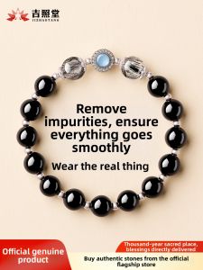 JIZHAOTANG | Natural Obsidian and Black Rutilated Quartz Hand Chain
