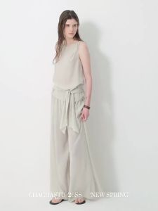 CHACHASTU | Bộ Áo Blouse Tencel và Quần Ống Rộng cho Phụ Nữ Mùa Hè 100%