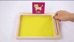 educratePH Sand Writing Tray with Flashcard and Sand MULTI USE Montessori Wooden Sand painting and flashcard wordpad
