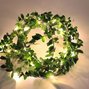 2 M/5 M/10 M สีเขียวใบไฟ LED String Garland คริสต์มาส Fairy Light สําหรับห้องนอนหน้าแรก Patio อีสเตอร์งานแต่งงานตกแต่ง