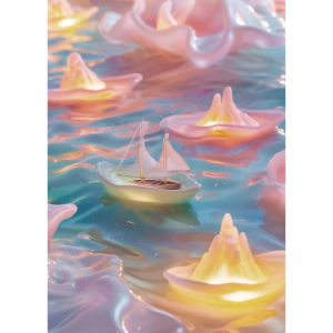 Jigsaw Puzzle 500 1000 1200 2000pcs Dreamy Sailboat Glowing On Creamy Iridescent Ocean For Adults Stress Relief Relaxing Gift