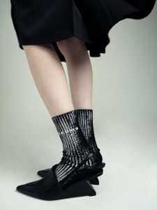 Wenciham23 Spring and Summer Doomsday Waste Soil Wind Silver Metal Print Three-Dimensional Letters Tube Socks Children Ins Fashion