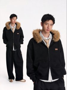 JNXS | High-weight Faux Mink Collar Hooded Coat
