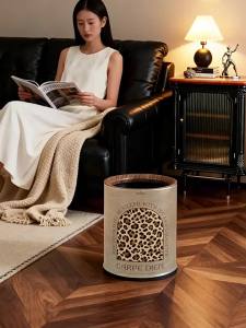 MEISD | Elegant Leopard Wood Design Retro INS Style Trash Can